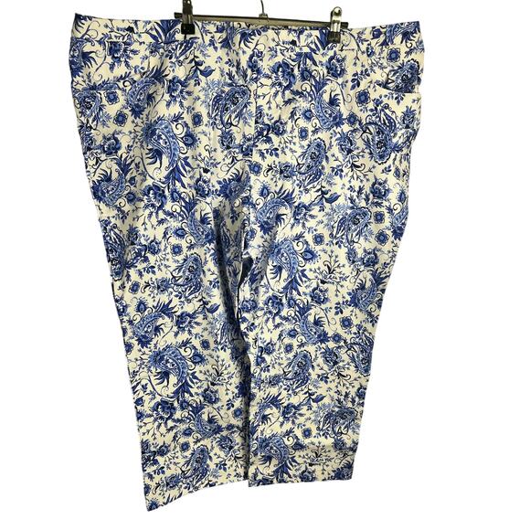 Isaac Mizrahi 24/7 Ankle Length Printed Pants- Blue Floral, PLUS PETITE 28W - Picture 3 of 9